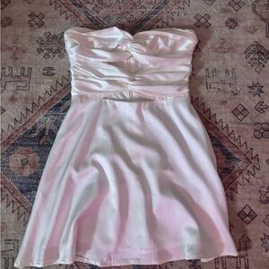 Peppermayo white silk strapless mini dress